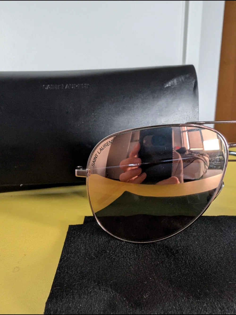 Saint Laurent Women's Aviator Metal Frame Sunglasses in Rose Gold with Case